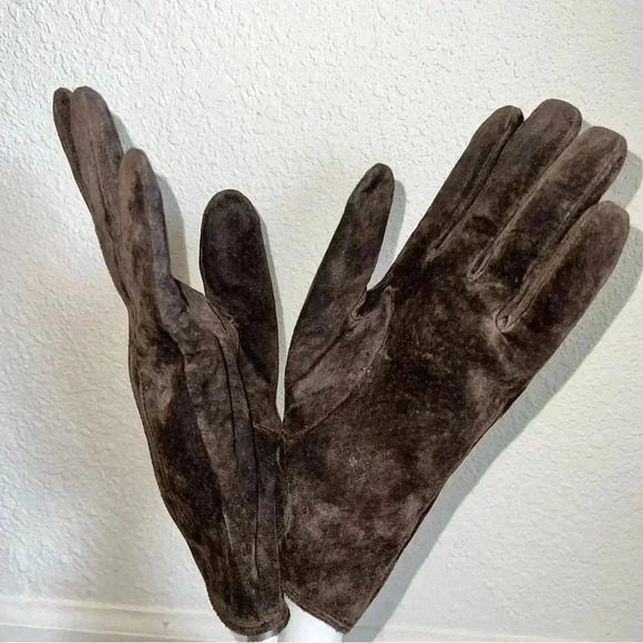Isotoner Women’s Dark Brown Suede Gloves Thin Black Fleece Lining Size XL - Picture 2 of 11